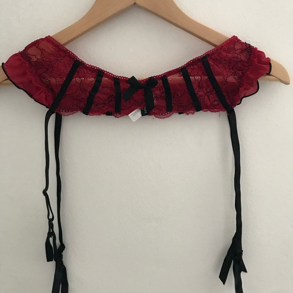 Red and Black Sheer Ooh La La Cheri Bra and Garter Set 3 Piece 34D - Picture 8 of 9